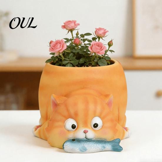 Süße Katzen Pflanzgefäße für Sukkulenten Fischfressende Pflanzgefäße, Blumentopf mit Drainage, Lustige Kreativ geformte Blumen Corgi Sukkulenten, Zimmerpflanzen,