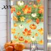 Harvest Theme Glass Decorations Watercolor Fall Static Window Clings, Maple Leaf & Pumpkin Removable Stickers, Autumn Indoor Outdoor Decor Decal