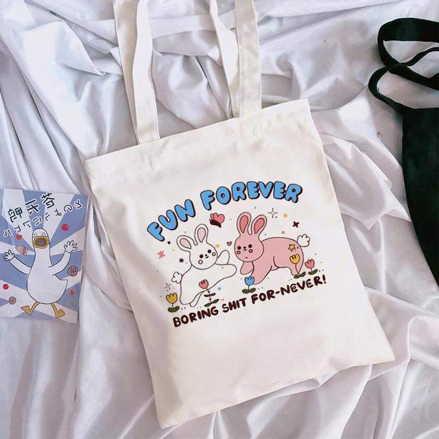 Beach Travel Funny Ladies Print Shopping Bag Large Capacity Women's Cotton Shoulder Bag Eco-friendly Tote Handbag Reusable Groce