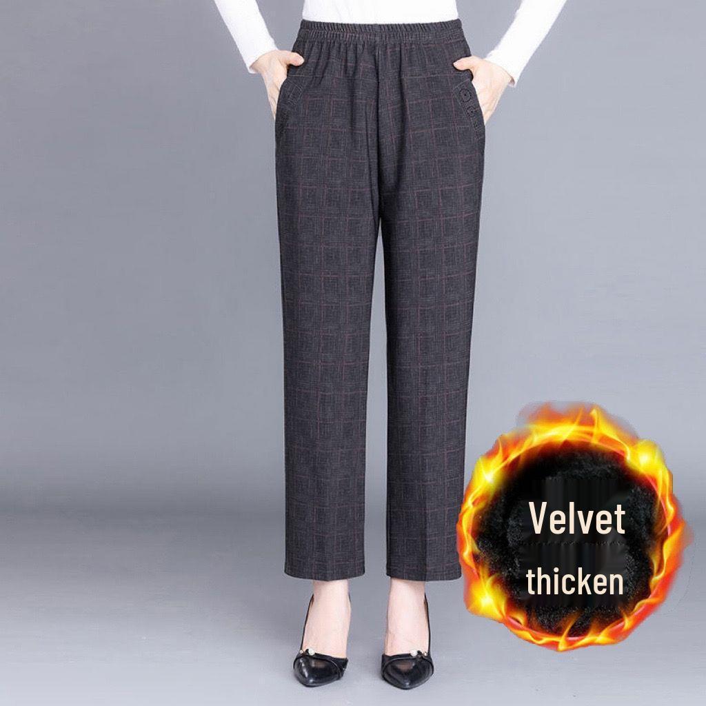 High-Waisted Velvet Elastic Pants for Middle-Aged and Elderly Women - Winter/Autumn Style
