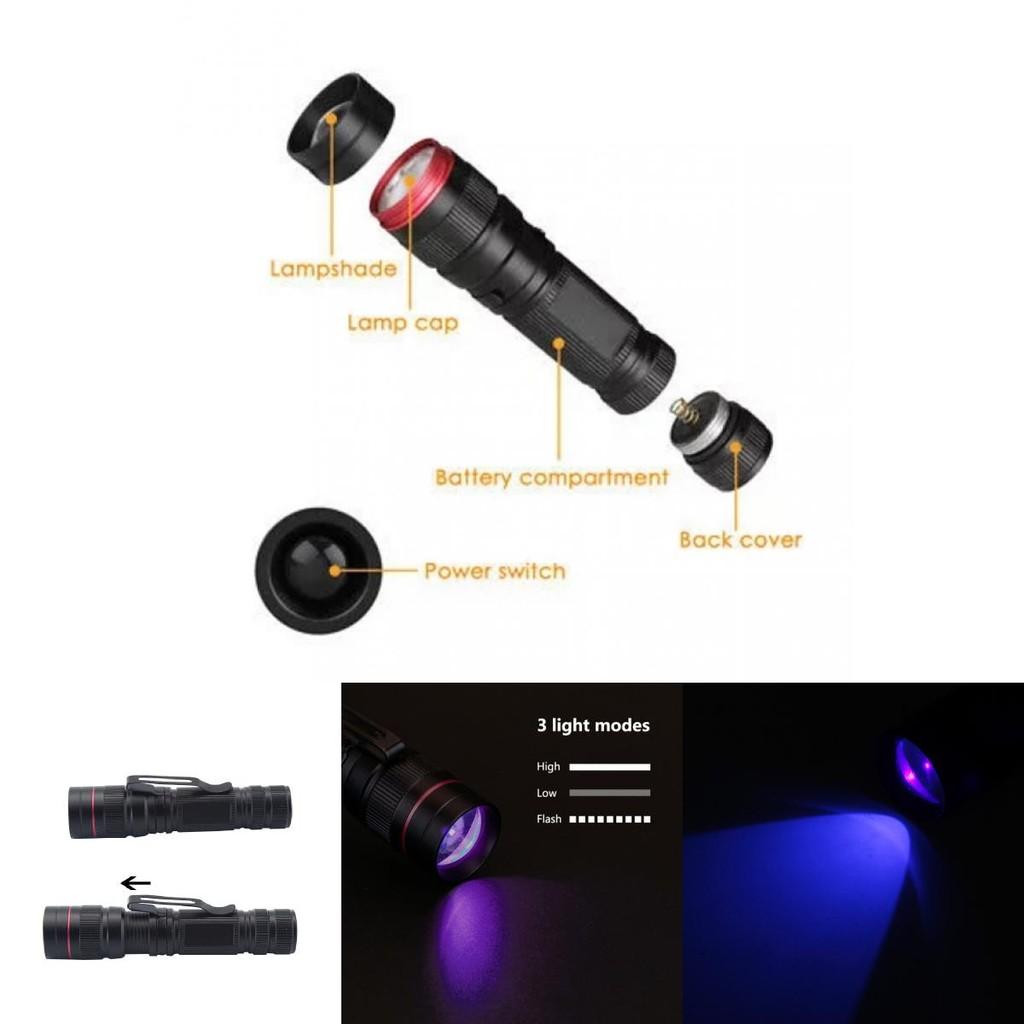 New Adjustable Led Uv Flashlight For Currency Verification Makeup Baby Items Fluorescent Detection Mini Uv Torch