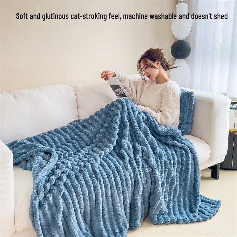 Thickened Rabbit Fur & Flannel Blanket - Soft Anniversary Gift or Cozy Nap Throw