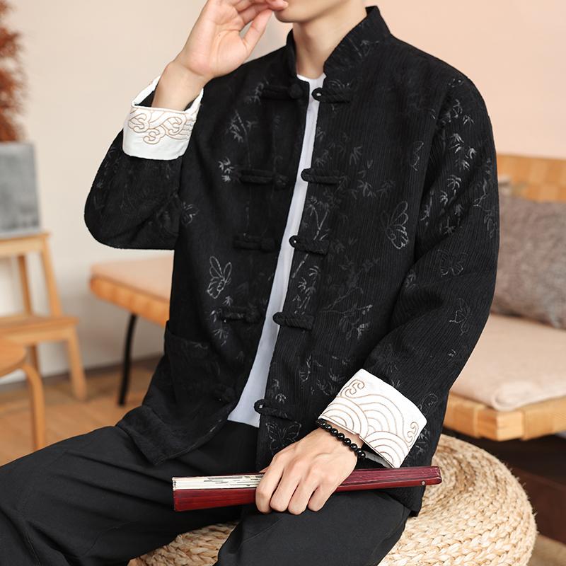 2025 Autumn Men Corduroy Tang Suit Men Chinese Traditional Red Coats Kung Fu Coat Male Festival New Year Retro Jacket Shirts