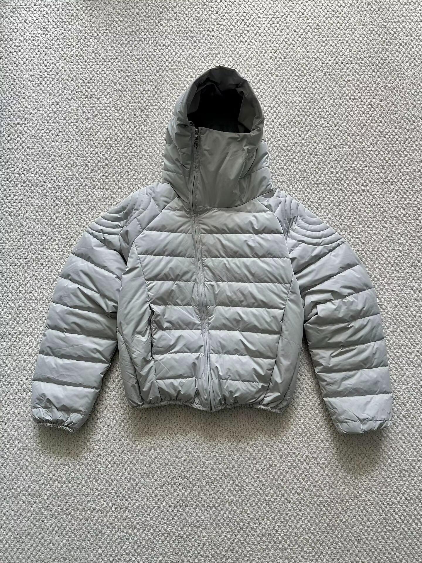 Men s Winter Hooded Ribbed Cotton Jacket with Oblique Zipper Design 2XL серый