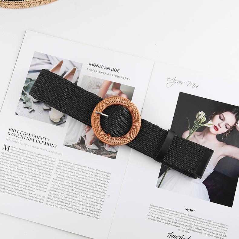 Cinturones Trenzados Redondos con Hebilla Estilo Boho Caqui Elásticos Anchos Cinturilla Casual para Vestidos Para Mujeres Uso Diario