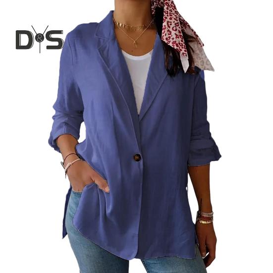 Women Suit Coat Lapel Long Sleeve Single Button Loose Fit Coat Solid Color Thin Work Office Suit Jacket Workwear