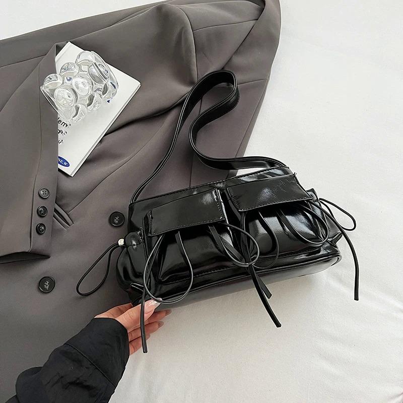 

Сумки через плечо из искусственной кожи с двойными карманами для женщин 2024 года, новая модная тенденция, женская сумка через плечо, серебряные сумки чёрный