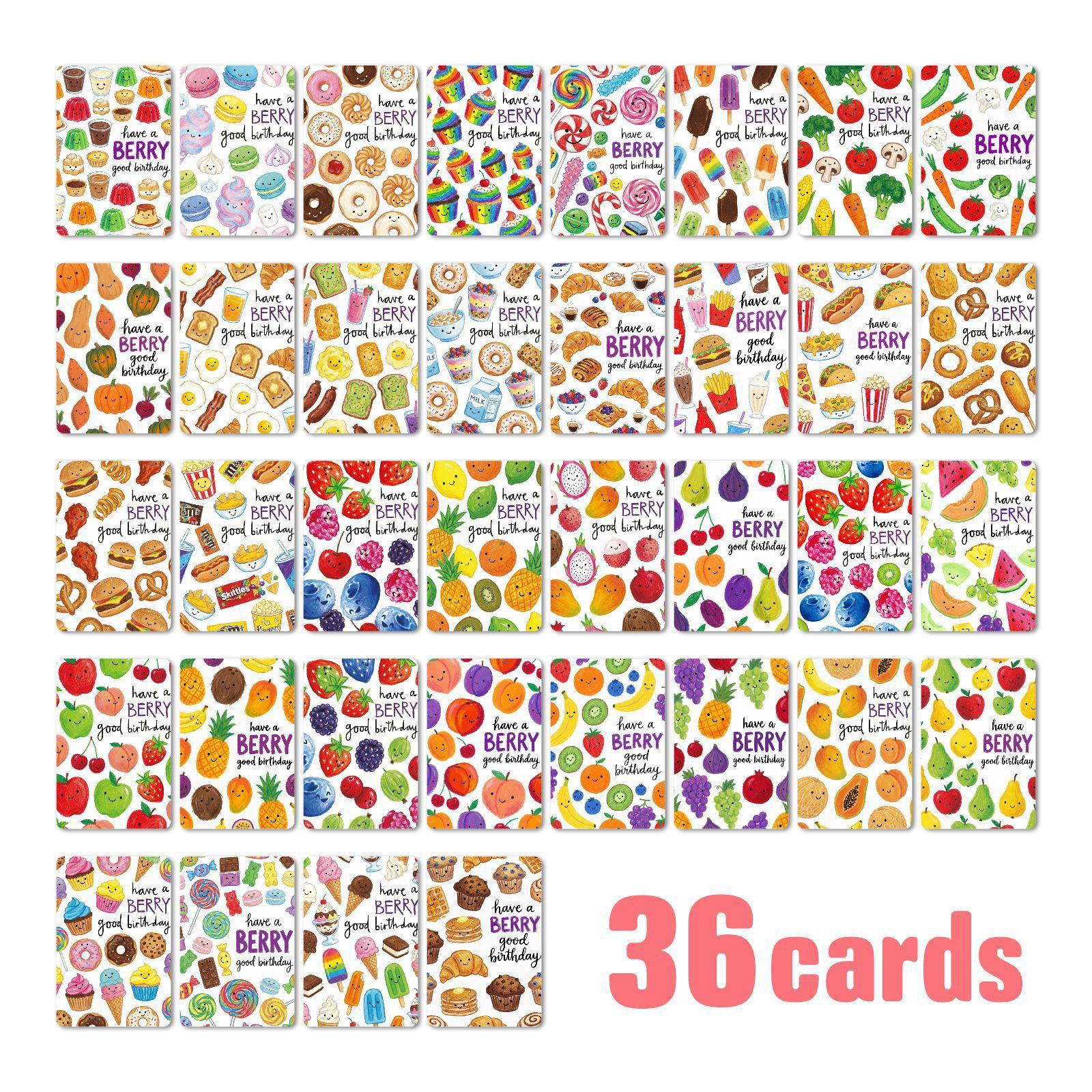 

Colorful Food, Birthday Greeting Cards 36 Sets, Party Greeting Cards, Hand Account Materials, Wall Decoration Cards RXHB0048