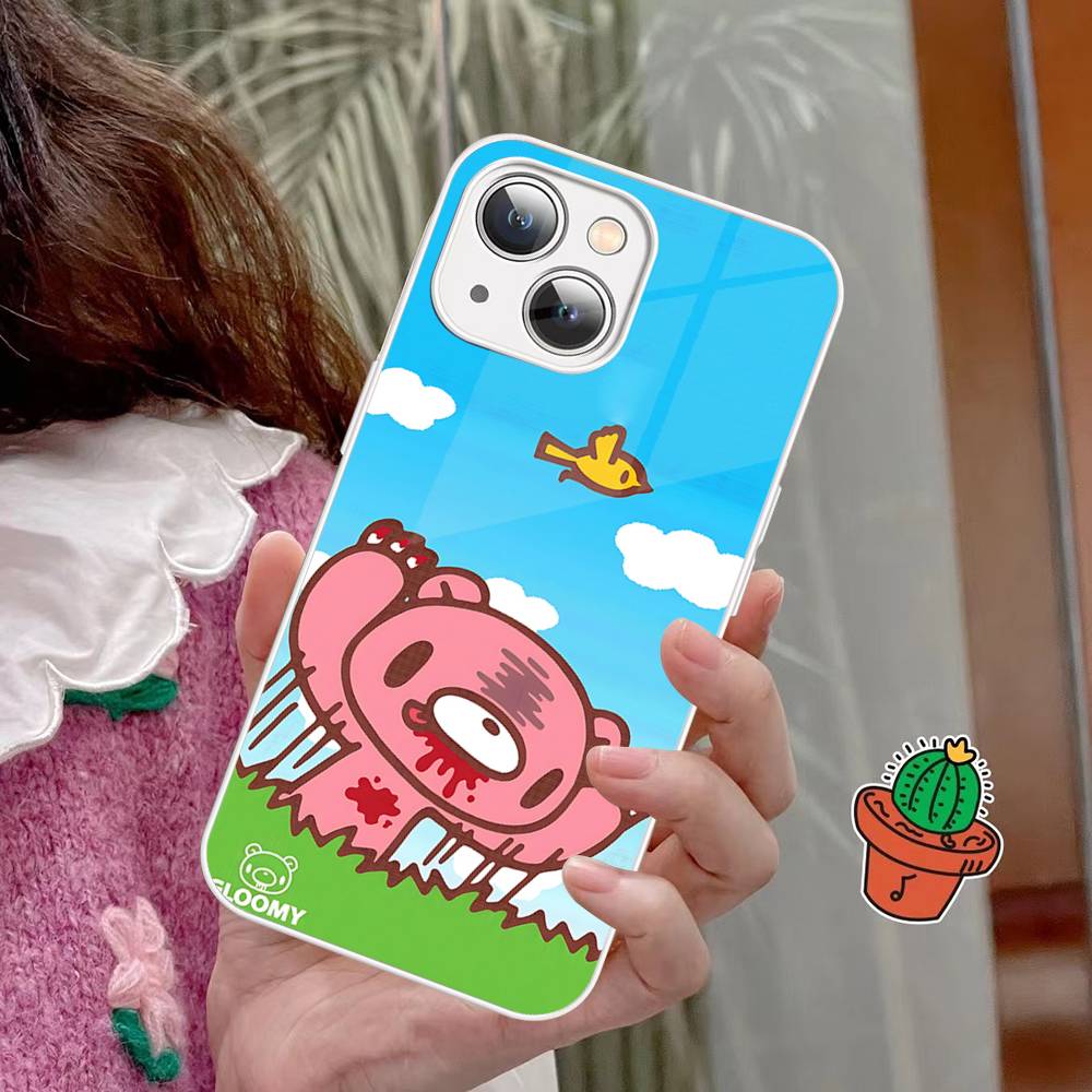 Cute G-Gloomy B-Bear For IPhone 14 13 12 Mini 11 Pro XS Max X XR 14 Plus Tempered Glass Cover