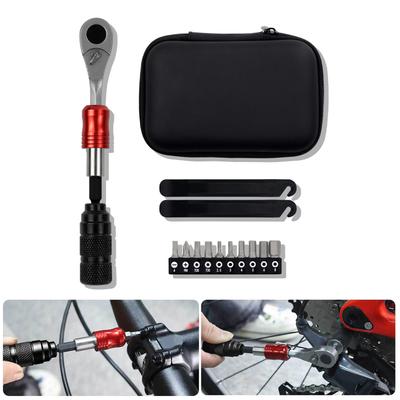 Ratchet Wrench with 10 Bits 1/4Inch Ratchet Repair Tool Tire Wrench Bicycles Multitool with Magnetic Bits Ratchet Set