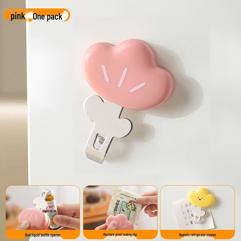 Multifunctional Cartoon Magnetic Bottle Opener and Snack Sealing Clip розовый