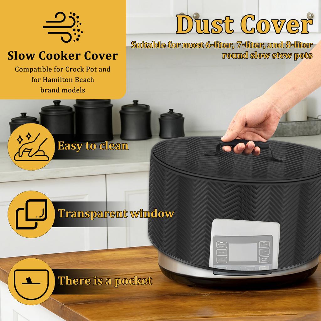 Kitchen Dust Cover Polyester Slow Cooker Cover with Pocket and See Through Window Appliance Dust Cover for 6/7/8L Slow Cooker
