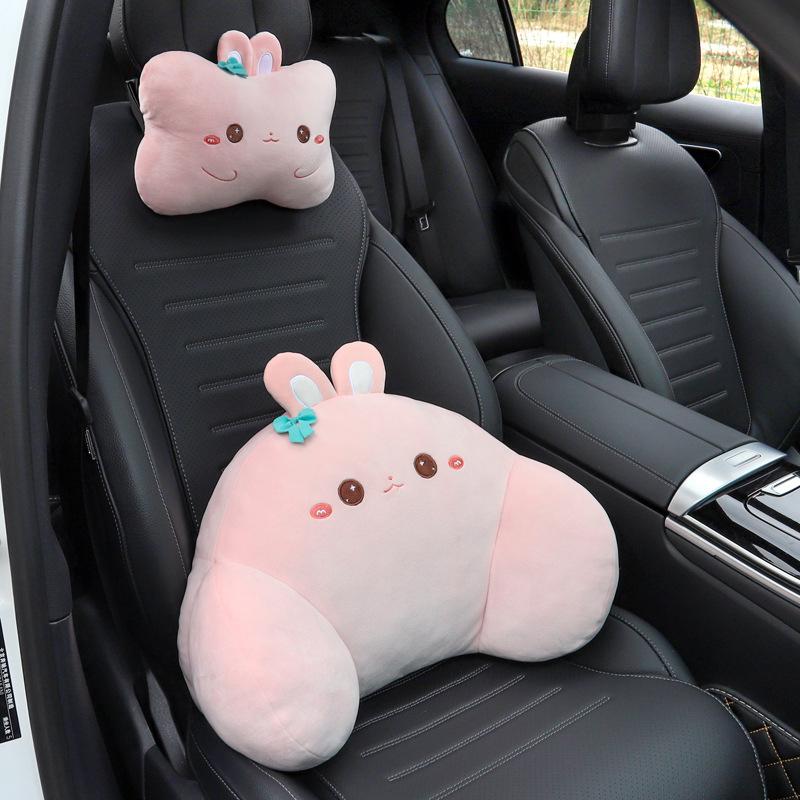 1 Set Auto Interior Decoration Car Headrest Neck Pillows Cute Cartoon Plush Waist Pillow Back Cushion Diy Accessories