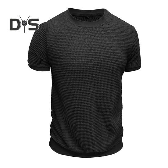 Summer Men Tops Knitted Round Neck Short Sleeves Solid Color Ribbed Elastic T-shirt Slim Fit Pullover Casual Daily Clothes