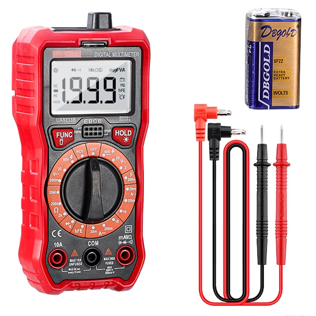 

Multimeter Tester,4000 Counts Volt Meter Auto-Ranging Ohmmeter Digital 1.5v/9v/12v Battery Measure Voltage Current Resistance червоний