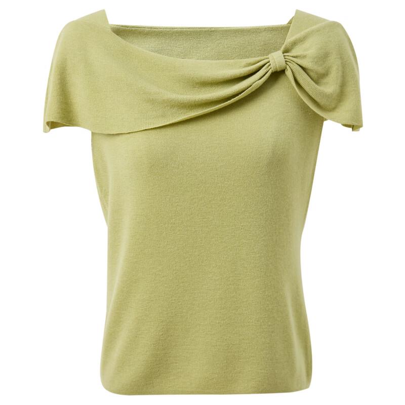 Sancai 2025 Summer Bow-knot Off-Shoulder Slim Knit Top