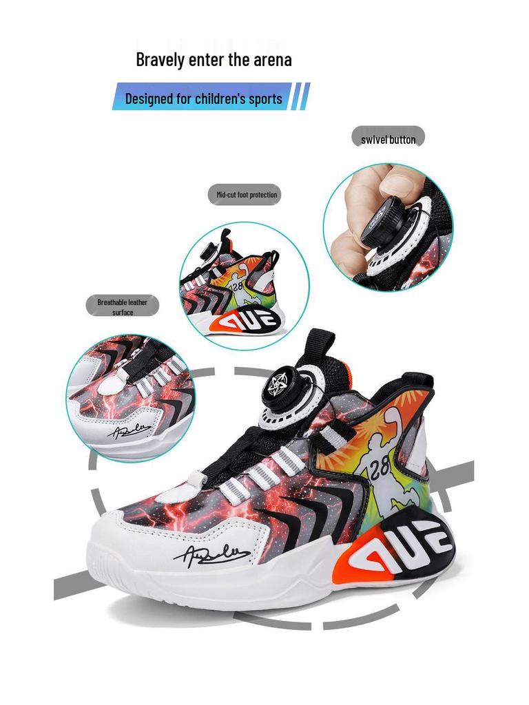 Boys' Waterproof Leather Basketball Shoes – Non-Slip, Wear-Resistant with Rotary Buckle for Students