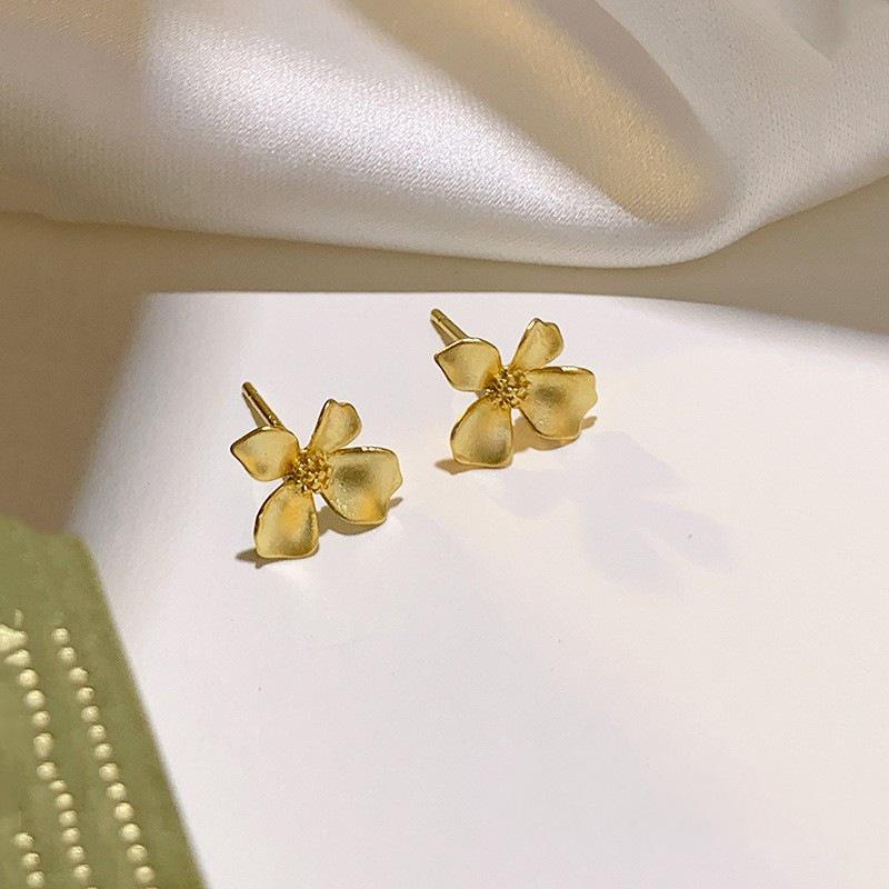 Gardenia Petal Stud Earrings: New Style Needle Design, Versatile & Stylish for Women