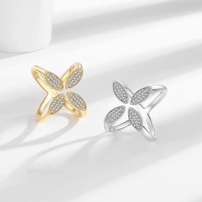 Nouvelle Bague Trèfle Porte-Bonheur en Europe et en Amérique Bagues Papillon Zircon pour Femmes Bague Ouverte Tendance Bijoux Uniques