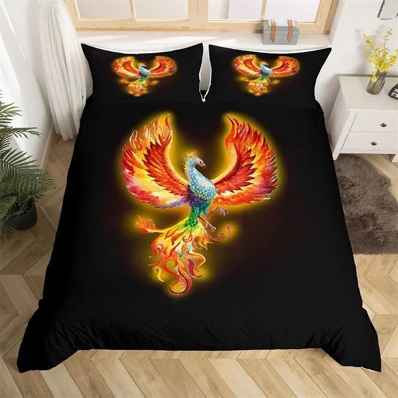 Colorful Phoenix Duvet Cover Set Cartoon Birds Bedding Set Full King Size Microfiber Flame Wings Comforter Cover For Boys Girls