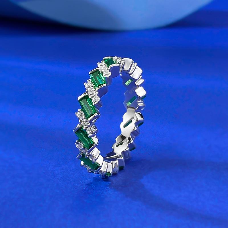 Emerald Cut Full Diamond Row Ring Bright Ring Emerald Ring