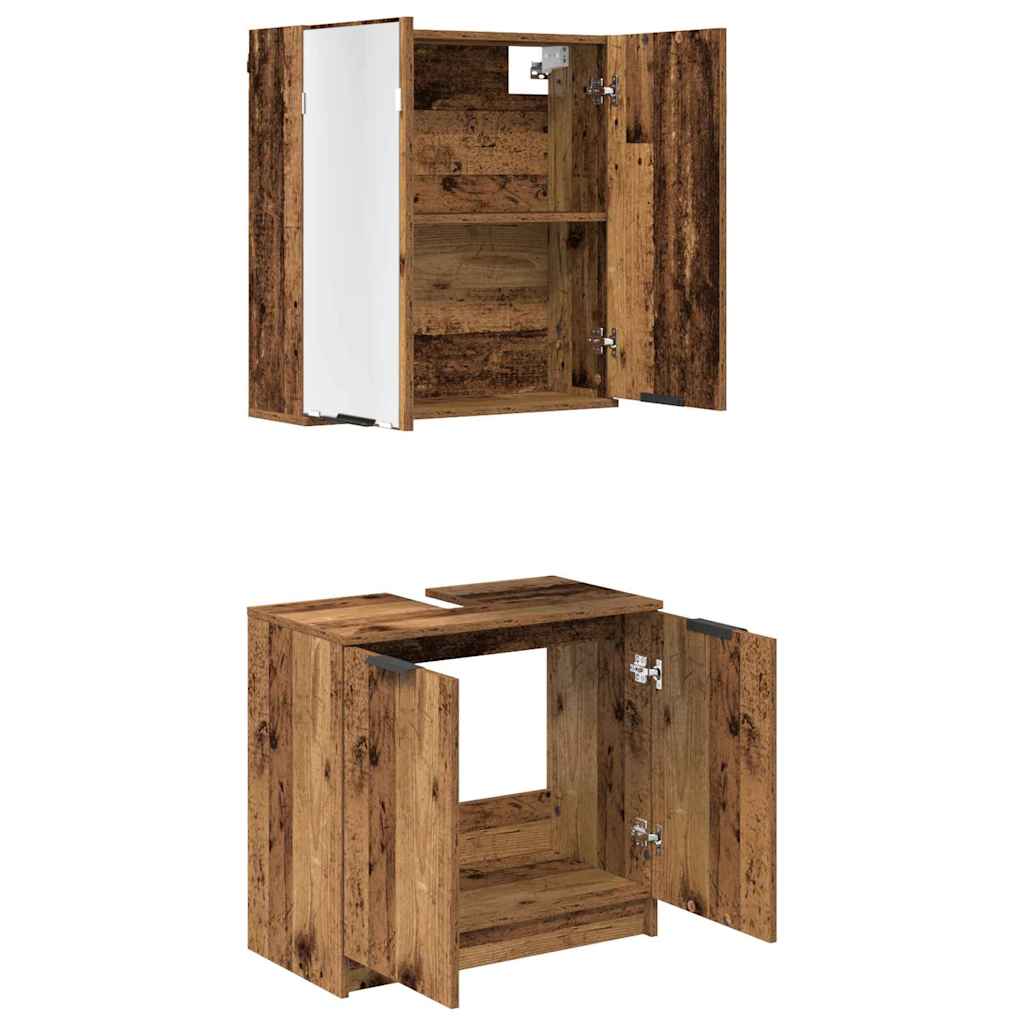 Bathroom Cabinet Set with Shelf and Door Reclaimed Wood Look Wood Based Material
