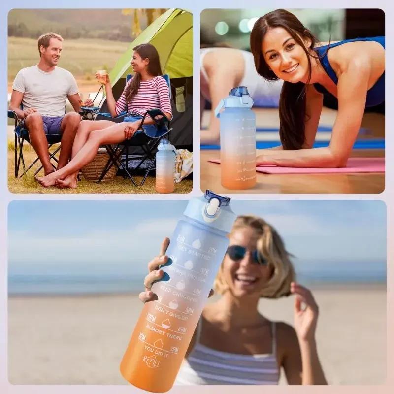 1-3PCS Set Sports Water Bottle High Temperature Resistant Graduated Straw Cup Rainbow Frosted Progressive Color Water Cup P