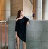 Inclined Shoulder Mid Length Dress Fashionable Summer Loose Korean Large Slip Dress Fashionable Women's Dress