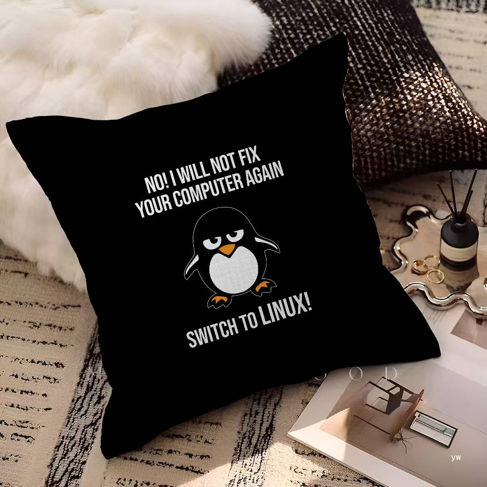 Linux Operating System Tux Penguin Pillow Cover For Bedroom Room And Living Room Sofa Decorative Cushion Cover