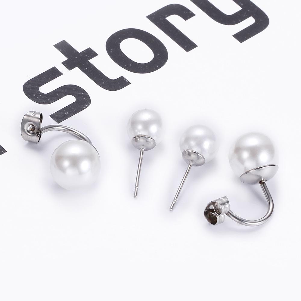 Orecchini a Bottone in Acciaio Inossidabile con Perle a Doppio Strato - Moda Donna.