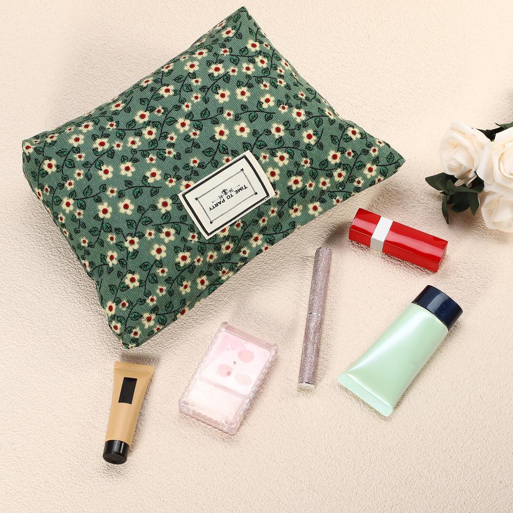 VOCOSTE Floral Print Makeup Large Capacity Makeup Pouch for Coin and Green Bag, Women, Purse, Foundation, Lipstick, Brushes,