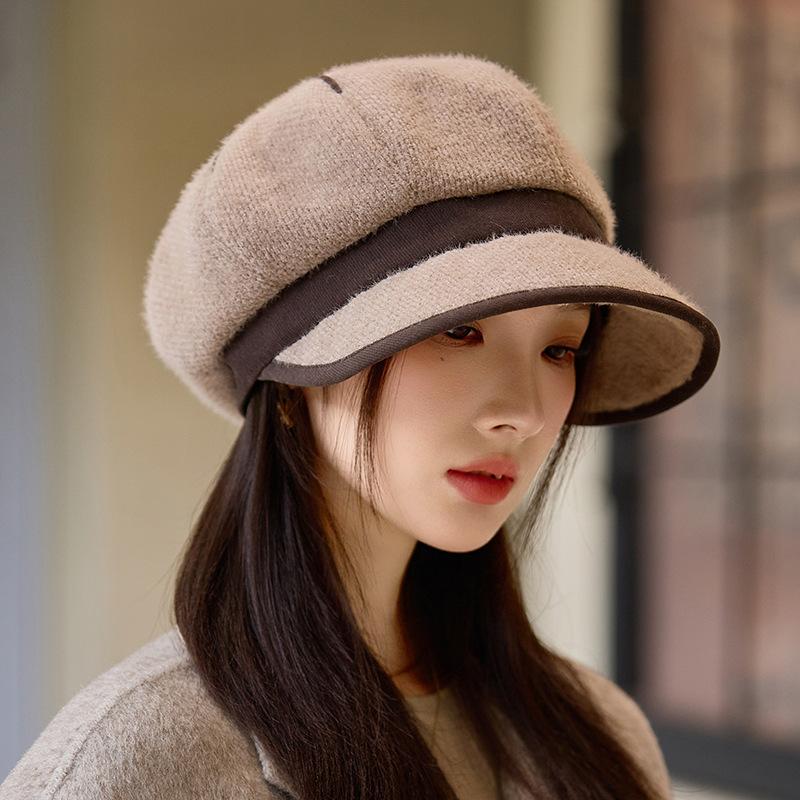 Autumn and Winter Hat Women's Velvet Duck Tongue Bucket Hat Fashion Octagonal Hat Beret