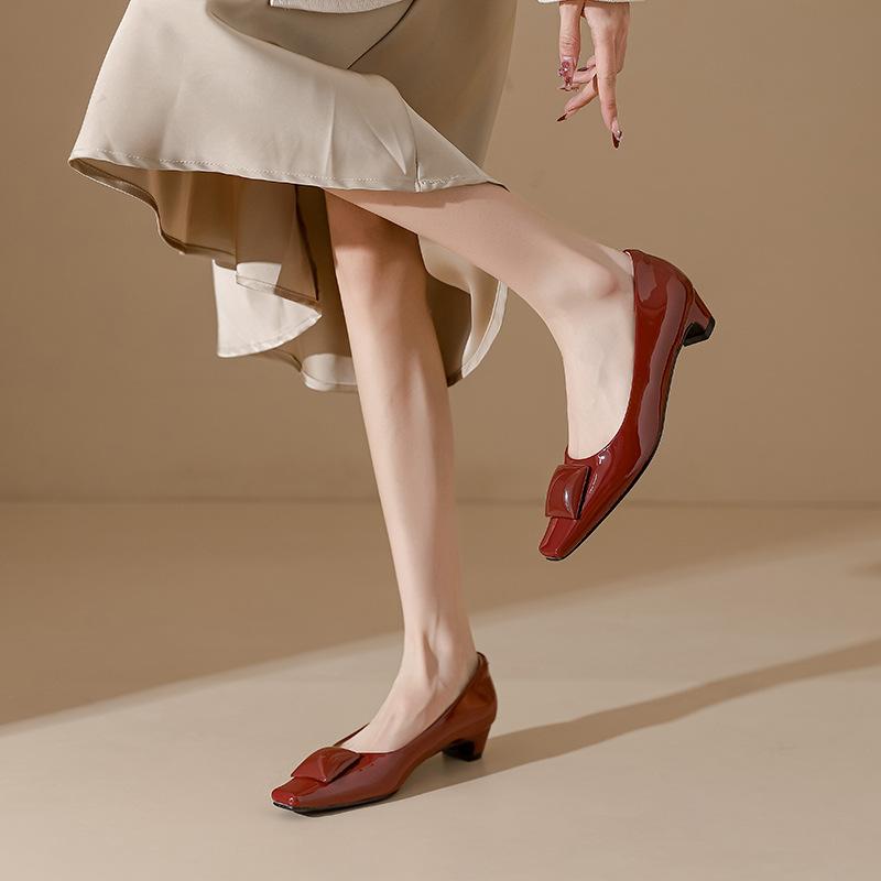 Yuanlitong cowhide high heels women's thick heels are not tired of feet European and American light luxury women's shoes Hong Kong counter high-end si