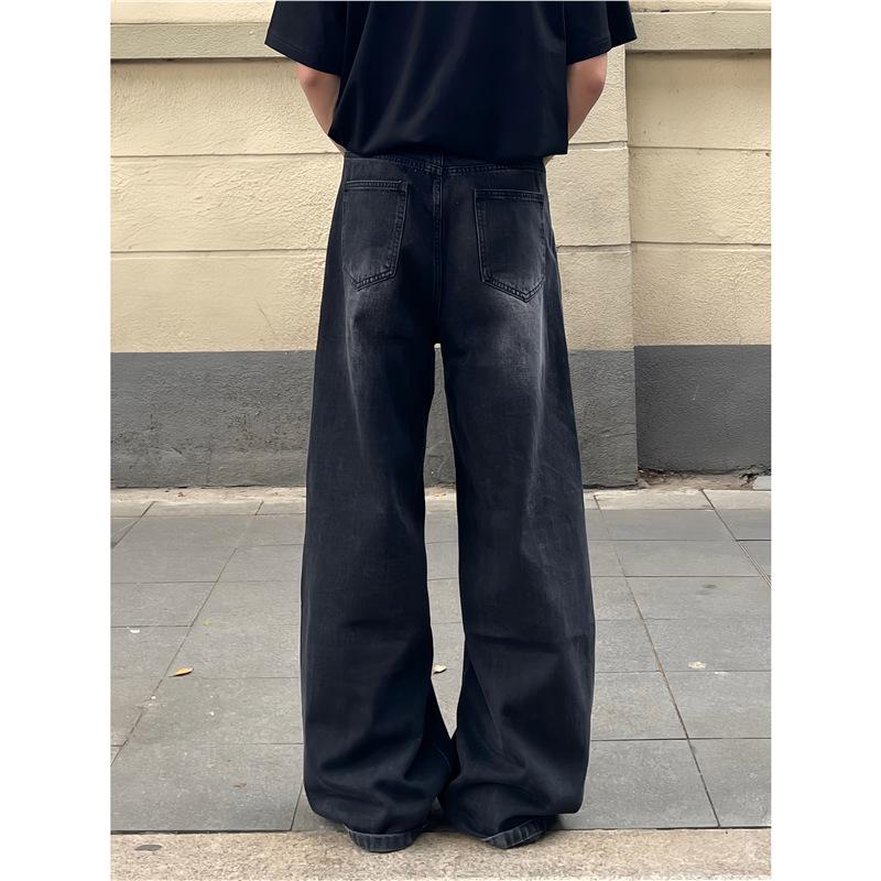 Washed black wide-leg jeans loose Japanese casual versatile men's and women's straight design couple trousers