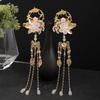 Vintage Flower Leaf Pearls Long Tassel Pendant Chinese Handmade Hairpins for Women Wedding Exquisite Fashion Jewelry Headwear