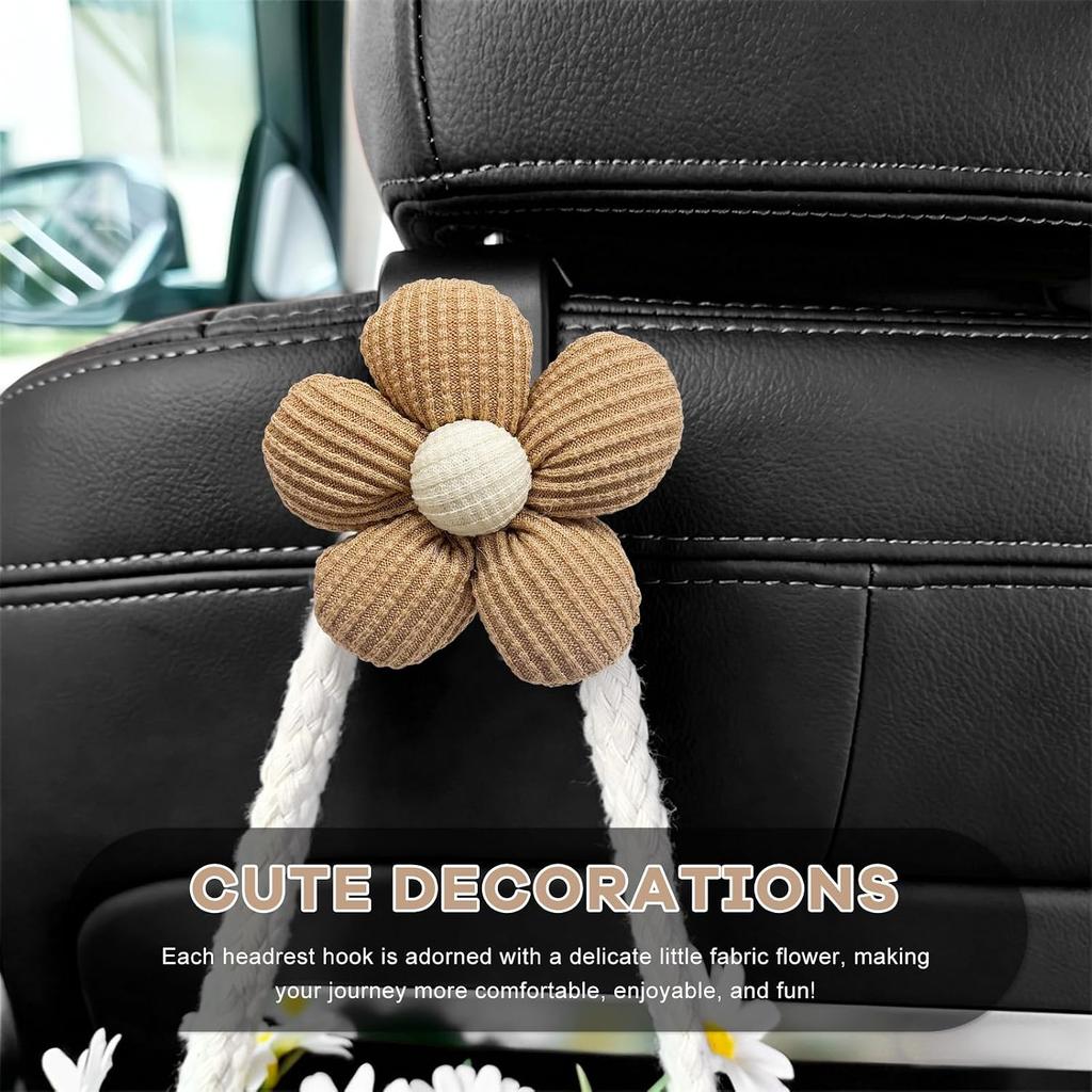 4 PCS Car Seat Headrest Hooks, Cute Flower Vehicle Backseat Hanger Storage Hook, Portable Auto Seat Back Holder Hanging Organizer for Purse Grocery