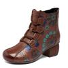 Fashion 2024 New Autumn Aed Winter For Warmth Genuine Leather Shoes Women Boots Round Toe Print Sewing Zip Retro Leisure Platform Boots
