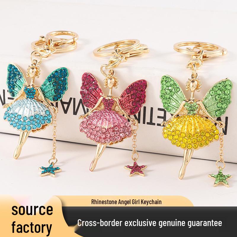 Creative Angel Girl Rhinestone Keychain with Diamond-Studded Ballet Pendant