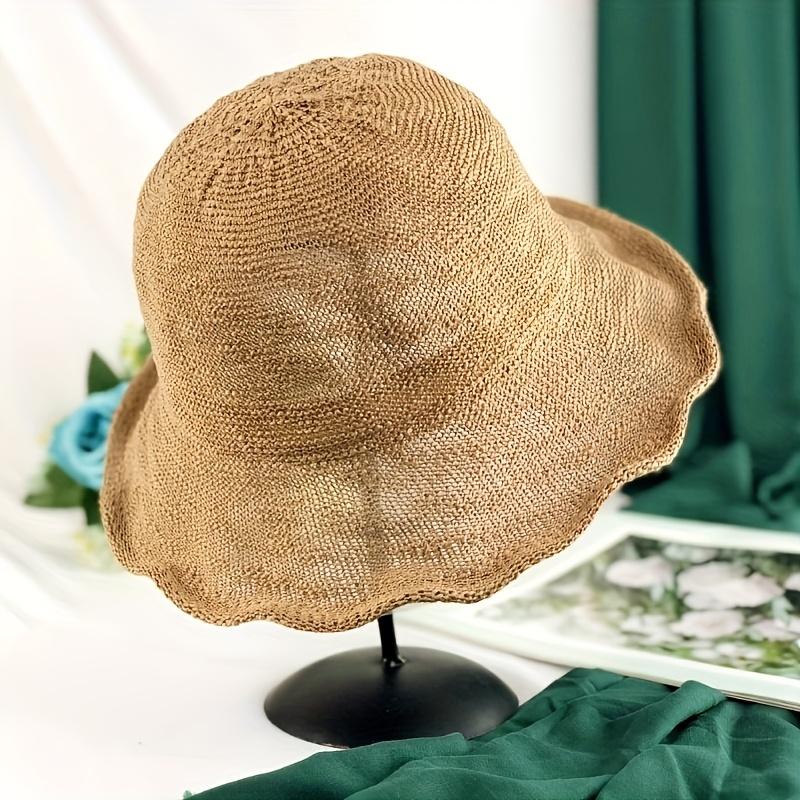 Women's Breathable Foldable Sun Hat Chic Solid Color Bucket Hat Wide Brim Openwork Sun Protection Beach Hat Outdoor Activities