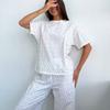 Spring Summer Pajamas Set for Women White Heart Print Short Sleeve Tops and Long Pants Sleepwear Casual Loose Soft Pyjamas Homewear