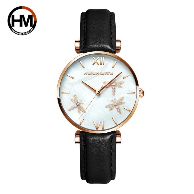 Hannah Martin HM Dragonfly Eine Uhr Mani Japanisches Uhrwerk Edelstahlarmband Perlmutt-Oberfläche Damen Leichter Luxus