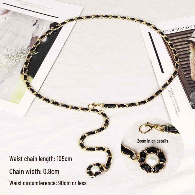 Love Pearl Heart Metal Chain Woven Waist Belt - Stylish Peach Heart Lady Cincher Chain
