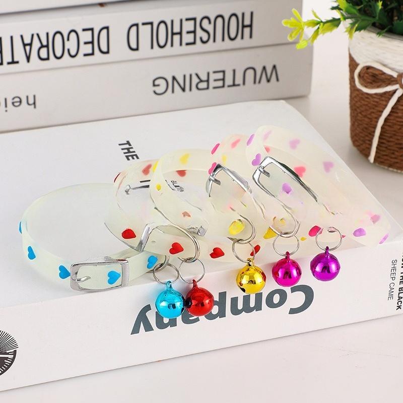 Glow In The Dark Fish Bone Silicone Cat Collar With Bell Adjustable Soft Night Safety Collar For Kitten Small Cats