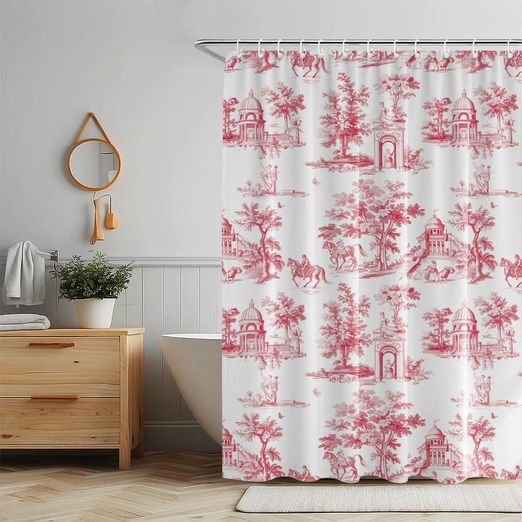 Vintage francouzská sprchová závěs Modrá a bílá látka Koupelnová sprchová závěs Statek Francouzský venkovský koupelnový závěs s háčky