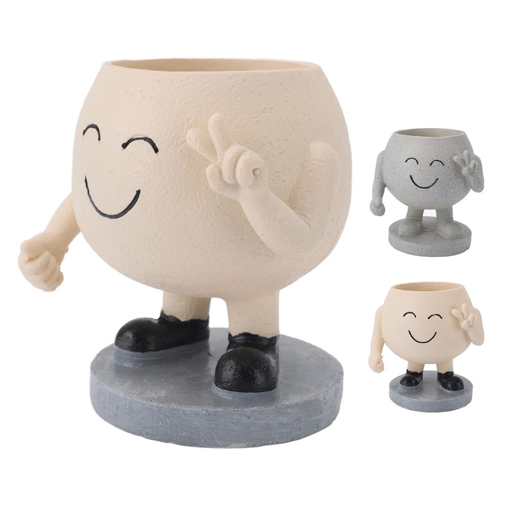 Flower Pot Cute Smile Standing Succulent Flowerpot Fadeless Resin Plant Pot for Garden Courtyard Caf