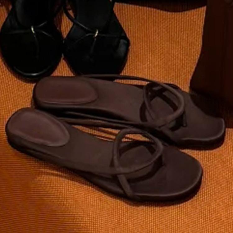 Leder Französisch Retro Dünner Riemen Zehensteg Sandalen Schuhe Damen tragen Sommer neu Strandurlaub flache coole Hausschuhe