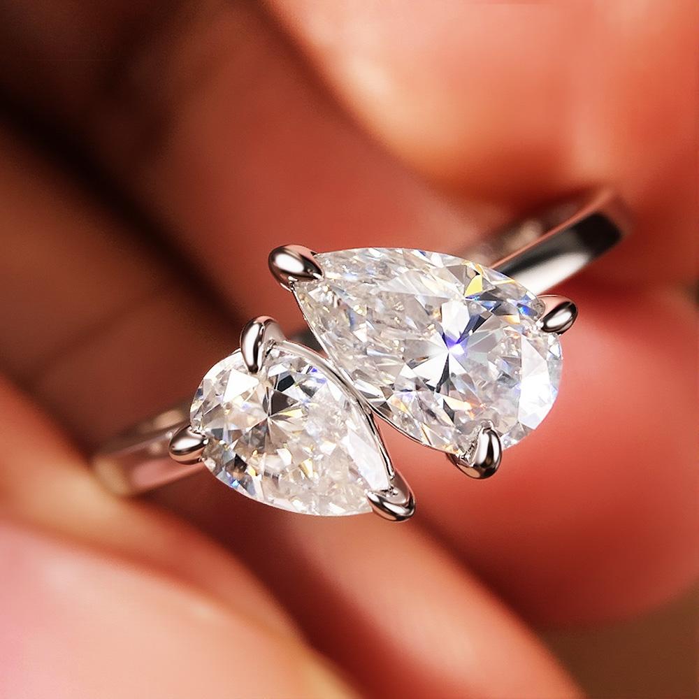OEVAS 1.5cttw 2-Stone Moissanite Rings 100% S925 Silver Toi et Moi Wedding Rings For Women Engagement Band Fine Jewelry