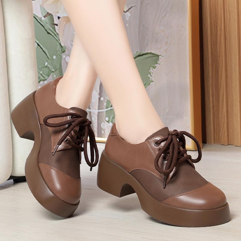 

Мода 2024 года, большой размер 35-40, женские туфли на толстой подошве, танкетка, высокие каблуки, панк-рок, готические туфли, оксфорды на шнуровке, весенний каблук 6 см 40 коричневый