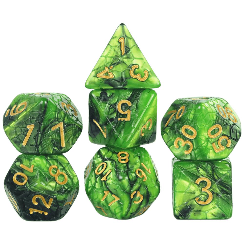 Mixing Color Dice DND 7pcs Polyhedral Dice Set with Engraving Spider Web Effect for DND RPG Magic Gathering Table Game D&D Dice