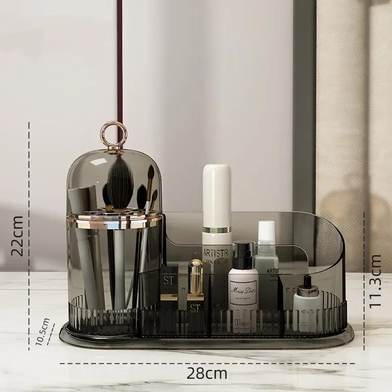 

Вращающийся на 360° органайзер для косметики, коробка для кистей для макияжа с ящиком, держатель, органайзер для ватных дисков, палочек, помады, шкатулка для хранения ювелирных изделий серый